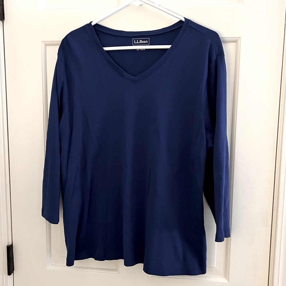 LLBean blue top 3/4 sleeve size 1X
